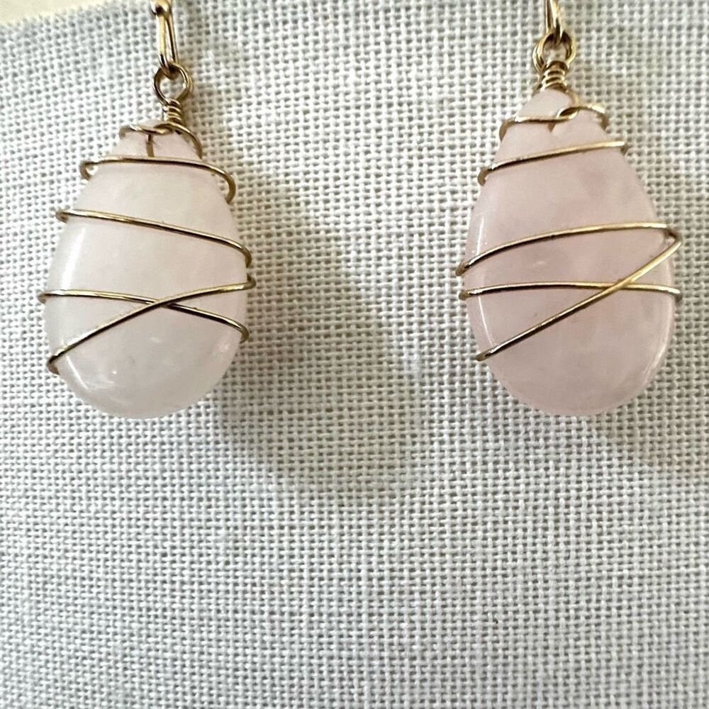 Rose Quartz Wire Wrapped Earrings – Teardrop Dangles